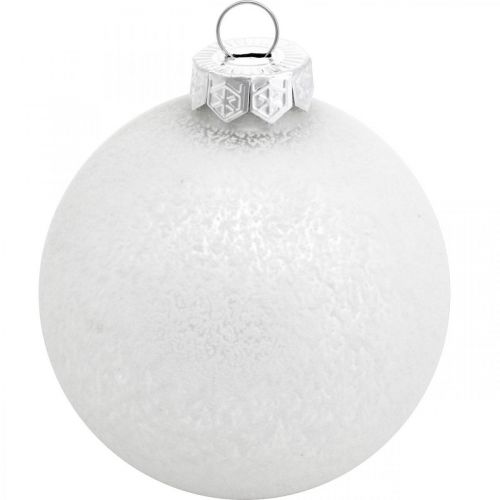 Article Pendentif sapin, boule à neige, décoration sapin de Noël, décoration hivernale blanc H4,5cm Ø4cm verre véritable 24 pcs