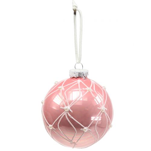 Floristik24 Boule de Noël avec perles, rose Ø 8 cm 3 p.