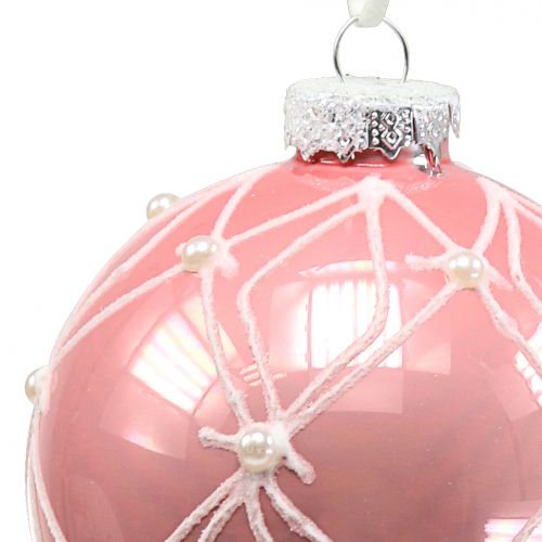 Floristik24 Boule de Noël avec perles, rose Ø 8 cm 3 p.