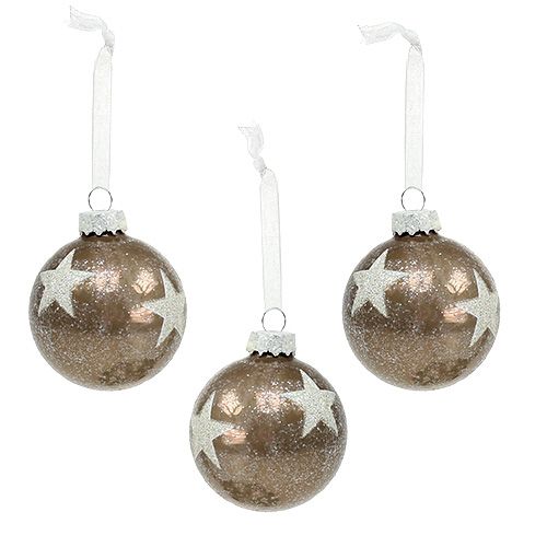 Floristik24 Boule de Noël en verre motif étoile marron clair Ø6cm 6pcs