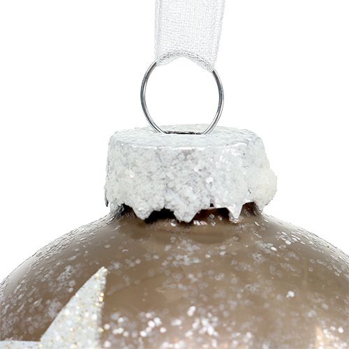 Floristik24 Boule de Noël en verre motif étoile marron clair Ø6cm 6pcs