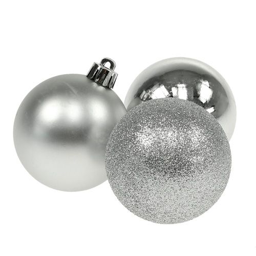 Article Boule de Noël plastique argent 6cm 10pcs