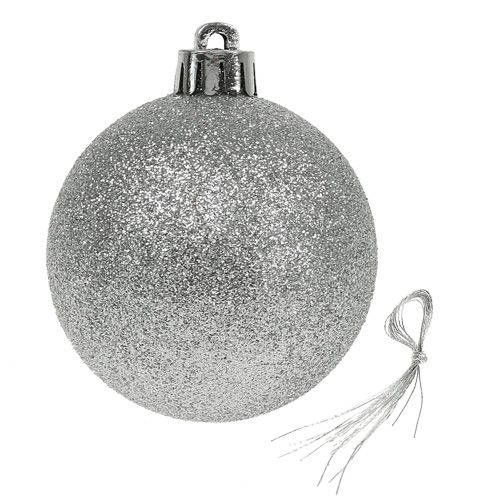 Article Boule de Noël plastique argent 6cm 10pcs