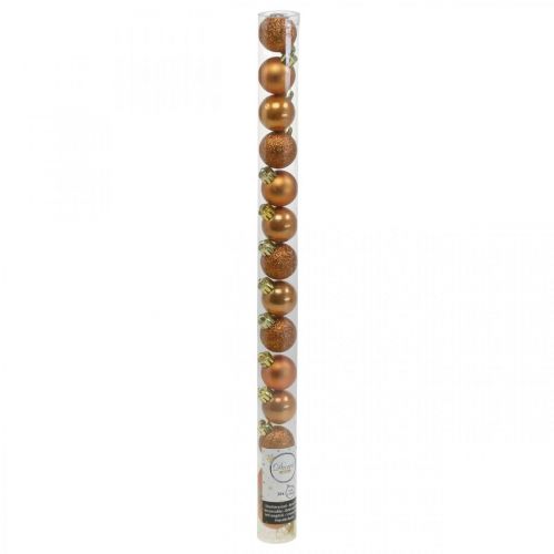 Floristik24 Mini boule de sapin de Noël, mélange décoration sapin, boule de Noël orange Ø2.5cm plastique 14pcs