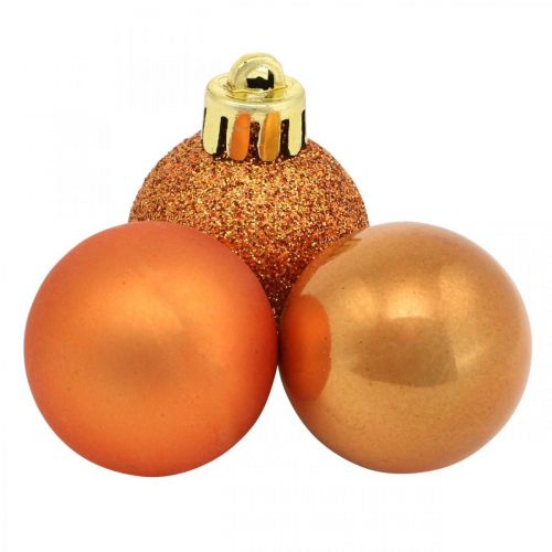 Floristik24 Mini boule de sapin de Noël, mélange décoration sapin, boule de Noël orange Ø2.5cm plastique 14pcs