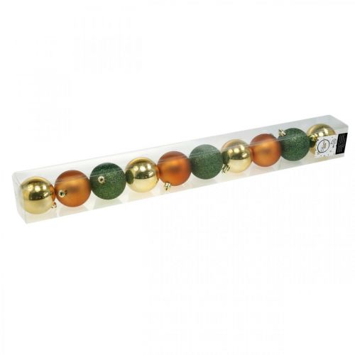Floristik24 Boules de Noël, Décorations de l'Avent, Décorations pour arbres de Noël orange / doré / vert Ø5.5cm plastique 10pcs