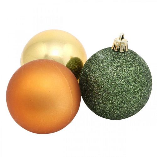 Floristik24 Boules de Noël, Décorations de l&#39;Avent, Décorations pour arbres de Noël orange / doré / vert Ø5.5cm plastique 10pcs