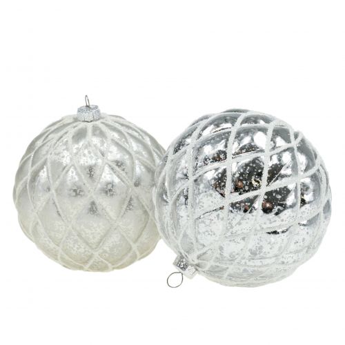 Floristik24 Boules de Noël avec motif losange argent mat, brillant Ø8cm 2pcs