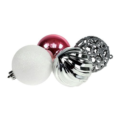 Floristik24 Assortiment de boules de Noël plastique rose-argent Ø 8 cm 8 p.