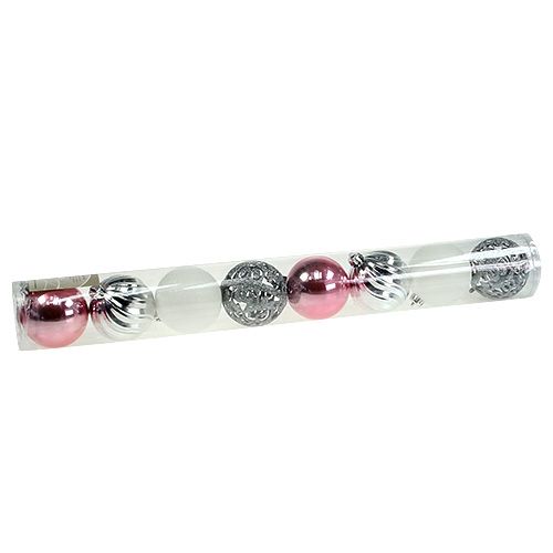 Floristik24 Assortiment de boules de Noël plastique rose-argent Ø 8 cm 8 p.
