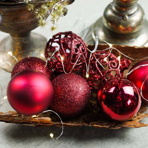 Floristik24 Boule de Noël rouge foncé Ø6cm 16 pcs