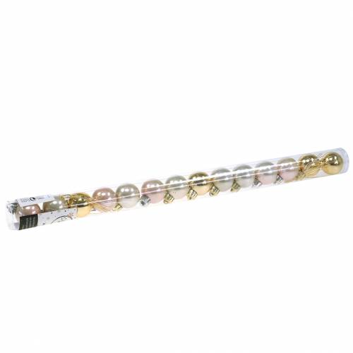Floristik24 Décoration de sapin Boule de Noël Or, blanc, rose 3cm 14pcs