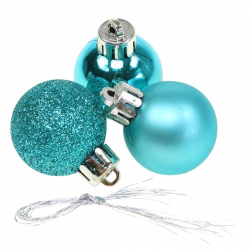 Floristik24 Décorations pour arbres de Noël Boule de Noël turquoise 3cm 14pcs