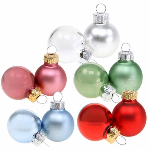 Mini boules de Noël mates/brillantes assorties Ø2,5cm 24 pcs différentes couleurs