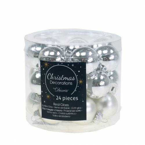 Article Mini boules de Noël argent assorties Ø2,5cm 24 pcs
