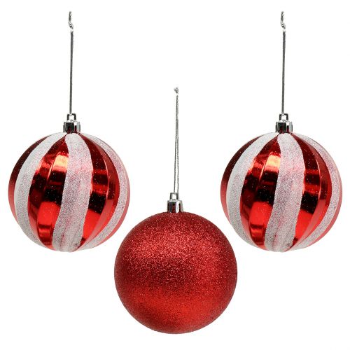 Floristik24 Boules de Noël en plastique rouge, blanc Ø8cm 3pcs