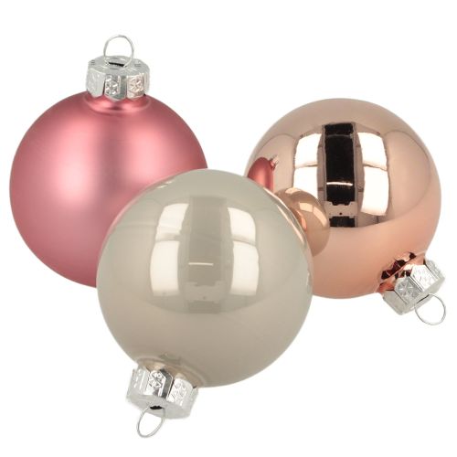 Boules de Noël en verre pour décoration de sapin rose gris Ø50mm 24 pièces