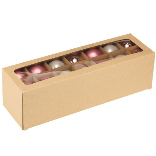 Article Boules de Noël en verre pour décoration de sapin rose gris Ø50mm 24 pièces