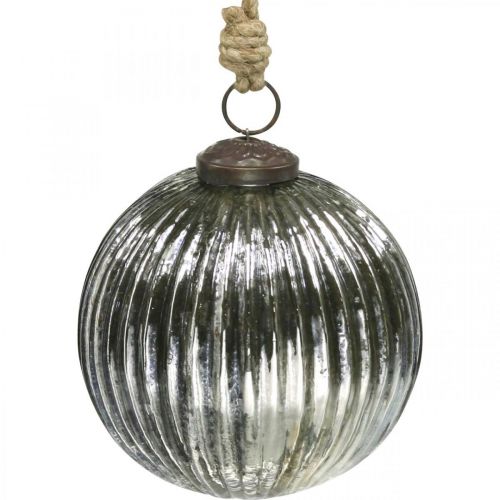 Floristik24 Boules de Noël en verre Boules de sapin de Noël argent avec rainures Ø10cm 2pcs