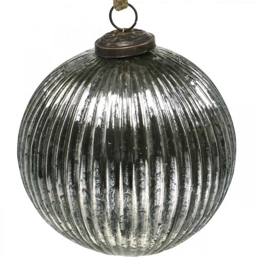 Article Boules de Noël en verre Boules de sapin de Noël argent avec rainures Ø12cm 2pcs