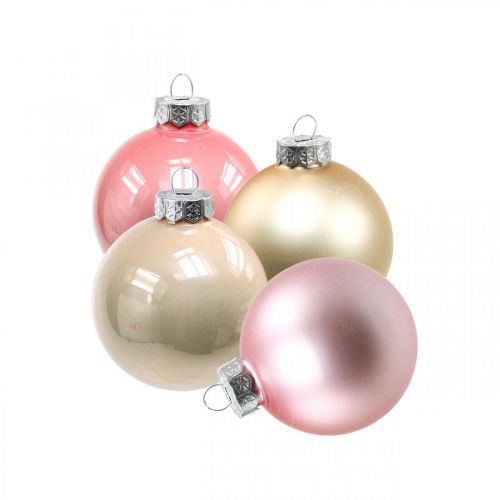 Floristik24 Boules de Noël en verre Ø4cm rose, crème mix H4,5cm 24p