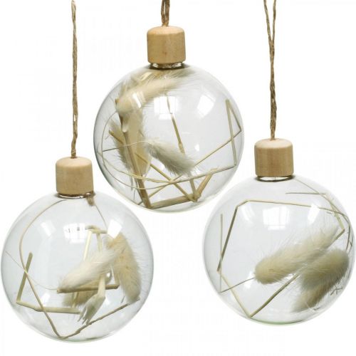 Floristik24 Boules de Noël boule de décoration en verre remplie de fleurs séchées Ø8cm 3pcs