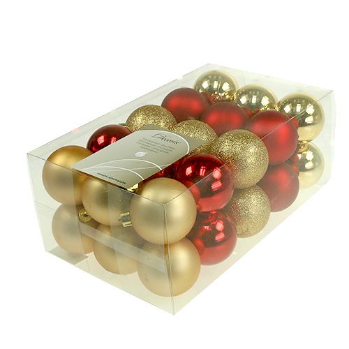 Floristik24 Boules de Noël or, rouge mix plastique Ø6cm 30p