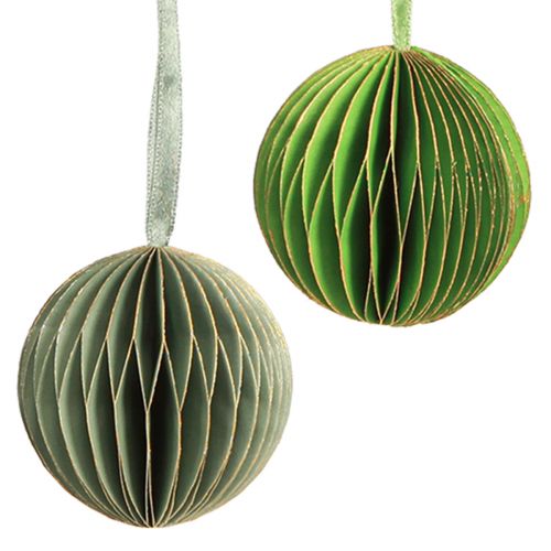 Floristik24 Boules de Noël boules en papier nid d&#39;abeille vert or Ø7cm 4 pcs