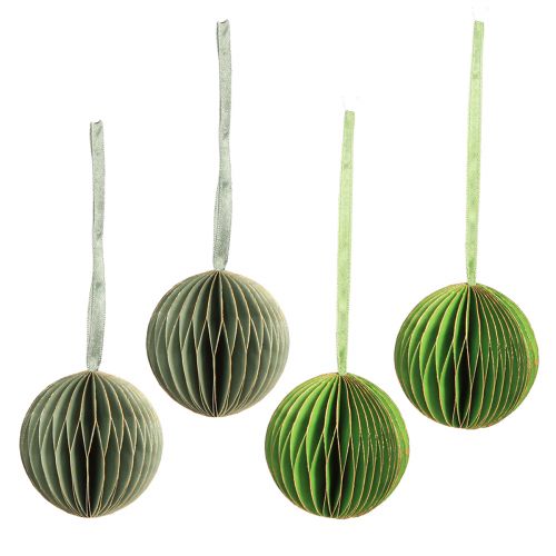 Article Boules de Noël boules en papier nid d'abeille vert or Ø7cm 4 pcs