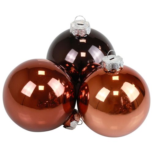 Floristik24 Boules de Noël verre marron mix boules d&#39;arbre brillant Ø7,5cm 12 pièces