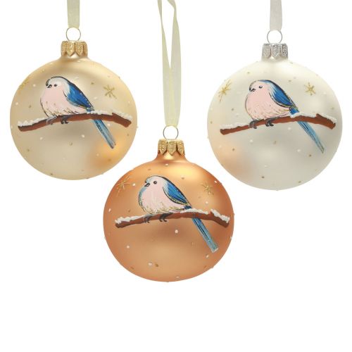 Boules de Noël en verre Boule de sapin de Noël oiseau hiver Ø8cm 6pcs