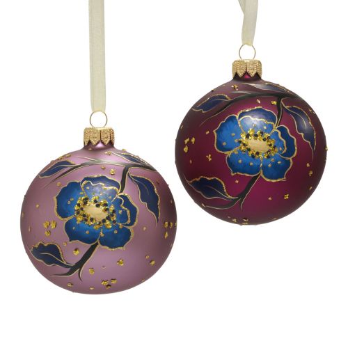 Floristik24 Boules de Noël en verre violet Boules de sapin de Noël fleur Ø8cm 6pcs