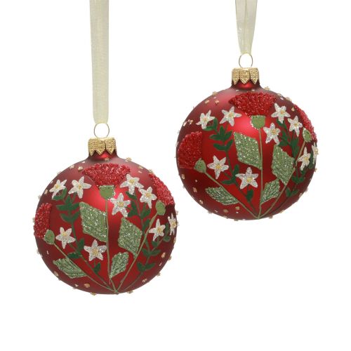 Boules de Noël en verre rouge Boules de sapin de Noël prairie Ø8cm 6pcs