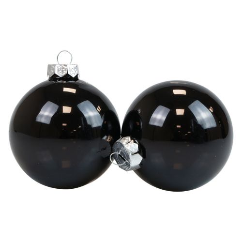 Floristik24 Boules de Noël boules de sapin en verre noir brillant Ø7,5cm 12 pièces