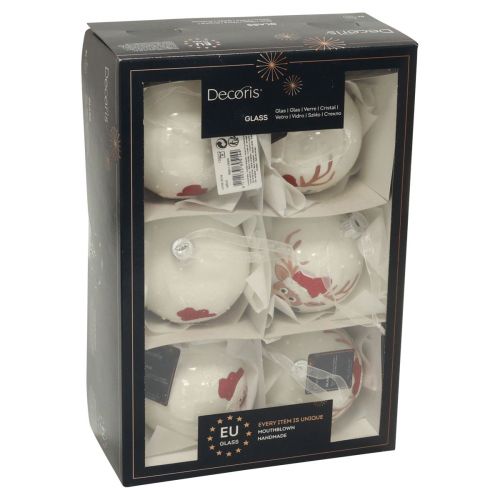 Floristik24 Boules de Noël en verre blanc Boules de sapin de Noël hiver Ø8cm 6pcs