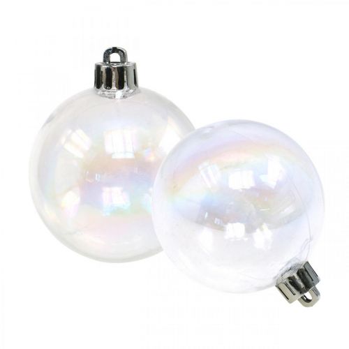 Floristik24 Boules de Noël en plastique transparent irisé Ø6cm 12pcs