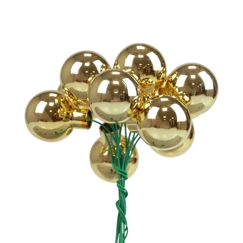 Boules de Noël sur fil de verre miroir baies doré 2,5cm 140pcs