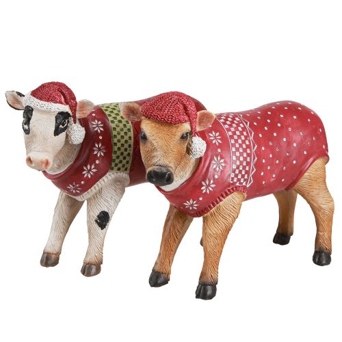 Article Décoration vache de Noël vache avec chapeau blanc marron L15,5cm 2 pièces