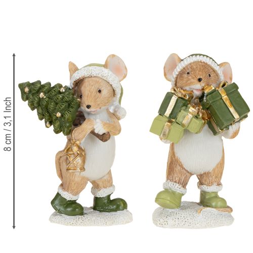 Article Décoration de Noël souris vert marron H8cm 2 pcs