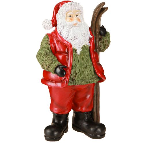 Article Figurine décorative du Père Noël avec ski peinte 14 × 10,5 × 24,5 cm