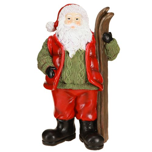 Article Figurine décorative du Père Noël avec ski peinte 14 × 10,5 × 24,5 cm