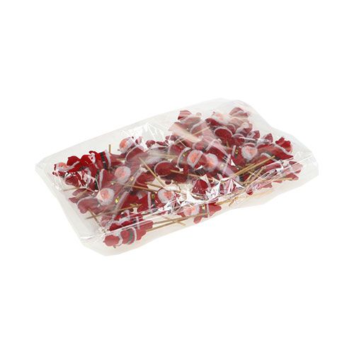 Floristik24 Père Noël 6cm rouge floqué sur bâton 48 pcs
