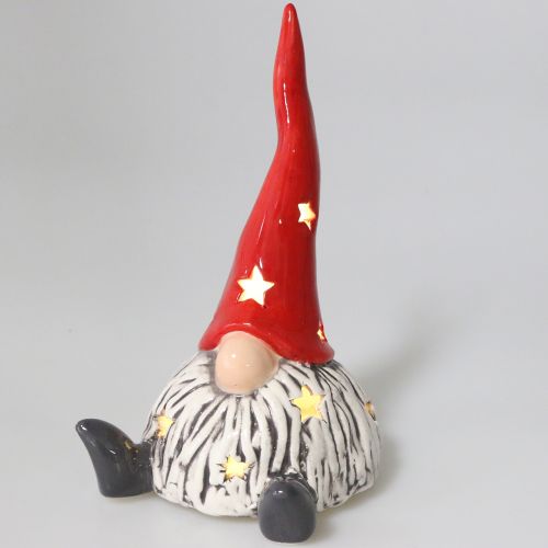Floristik24 Gnome de Noël rouge, gris avec lumière 1pc