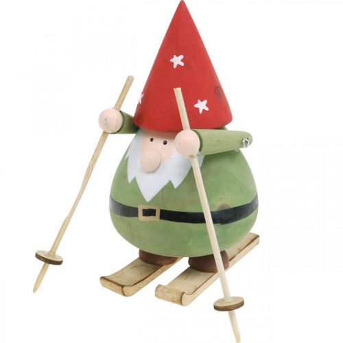 Floristik24 Figurine décorative nain sur skis en bois Figurine nain de Noël H13cm