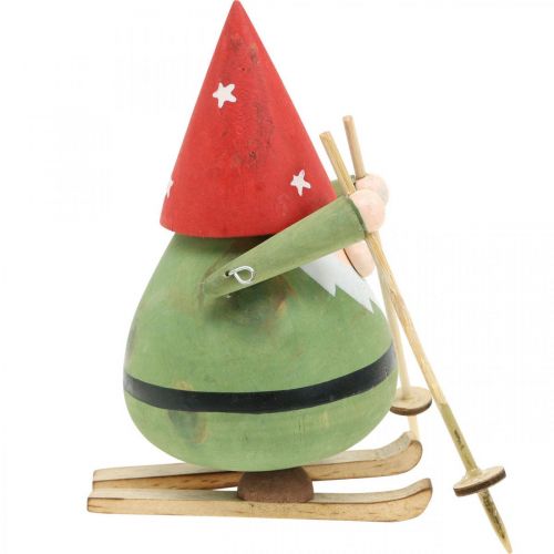 Article Figurine décorative nain sur skis en bois Figurine nain de Noël H13cm