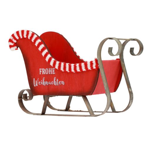 Floristik24 Traîneau de Noël Bois Métal Rouge Joyeux Noël L26cm