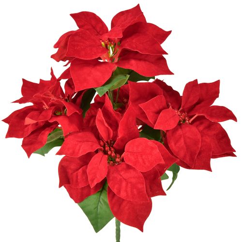 Poinsettia artificiel rouge 5 fleurs 40 cm