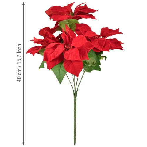 Article Poinsettia artificiel rouge 5 fleurs 40 cm