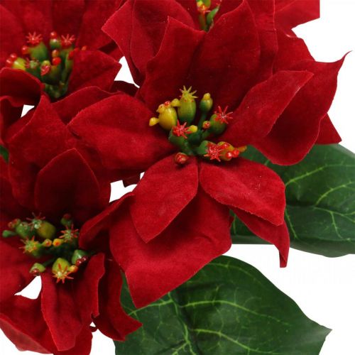 Article Décoration de fleurs de poinsettia artificielles en soie rouge, 6 pièces en bouquet