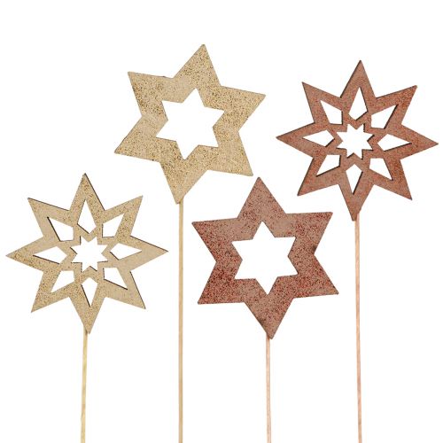 Floristik24 Piquets pot de fleurs Étoiles en bois Bronze Or Ø5,5cm 18 pcs